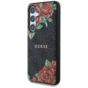 Etui Guess Leather 4G Flowers Print Metal Classic Logo MagSafe Samsung Galaxy S25 czarny