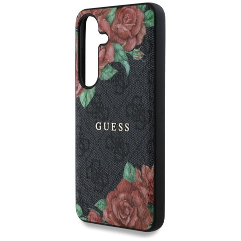 Etui Guess Leather 4G Flowers Print Metal Classic Logo MagSafe Samsung Galaxy S25 czarny