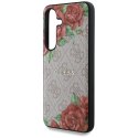 Etui Guess Leather 4G Flowers Print Metal Classic Logo MagSafe Samsung Galaxy S25 różowy