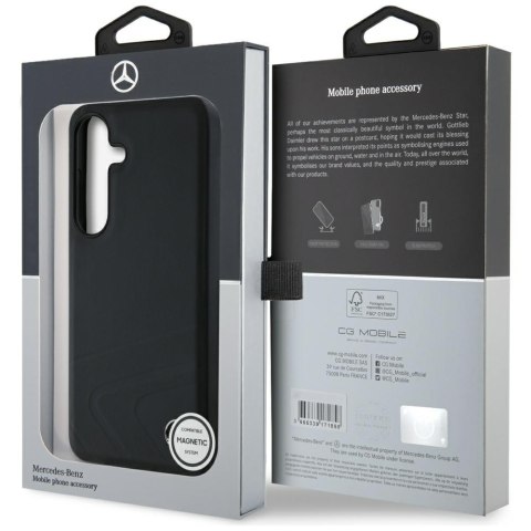 Etui Mercedes Leather Horizontal Debossed Curves MagSafe do Samsung Galaxy S25 czarny