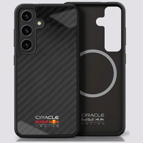 Etui Red Bull Real Carbon Fiber Shiny Logo MagSafe do Samsung Galaxy S25 czarny