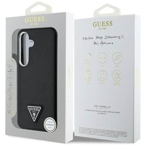 Etui Guess Grained Triangle Logo MagSafe do Samsung Galaxy S25 czarny