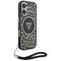 Etui Guess HC IML Leopard Triangle Cord Strap do iPhone 16 MagSafe brązowy