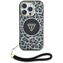 Etui Guess HC IML Leopard Triangle Cord Strap do iPhone 16 MagSafe czarny