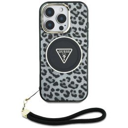 Etui Guess HC IML Leopard Triangle Cord Strap do iPhone 16 MagSafe czarny