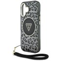 Etui Guess HC IML Leopard Triangle Cord Strap do iPhone 16 MagSafe czarny