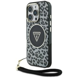 Etui Guess HC IML Leopard Triangle Cord Strap do iPhone 16 Pro Max MagSafe czarny