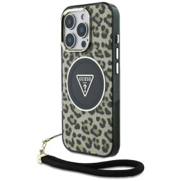 Etui Guess HC IML Leopard Triangle Cord Strap do iPhone 16 Pro MagSafe brązowy