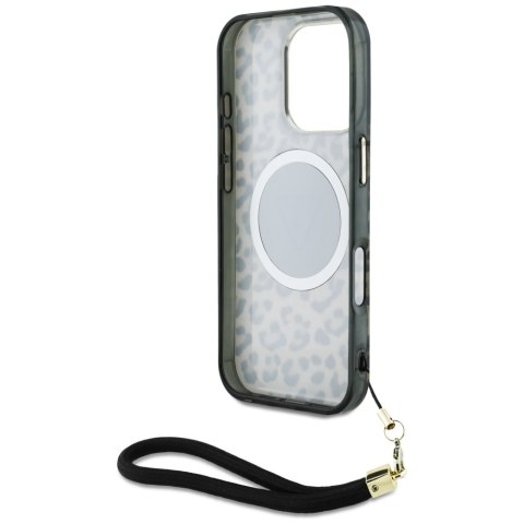 Etui Guess HC IML Leopard Triangle Cord Strap do iPhone 16 Pro MagSafe brązowy