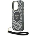Etui Guess HC IML Leopard Triangle Cord Strap do iPhone 16 Pro MagSafe czarny