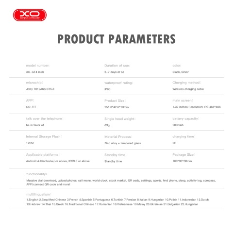 XO smartwatch GT4 Mini Amoled srebrny