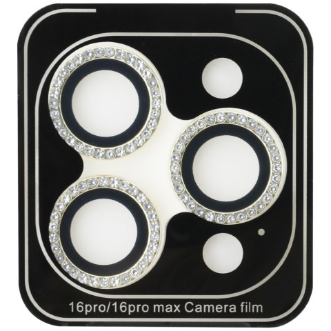 Zestaw 2w1 Guess BP Rhinestone szkło na ekran i obiektyw aparatu do iPhone 16 Pro Max złoty