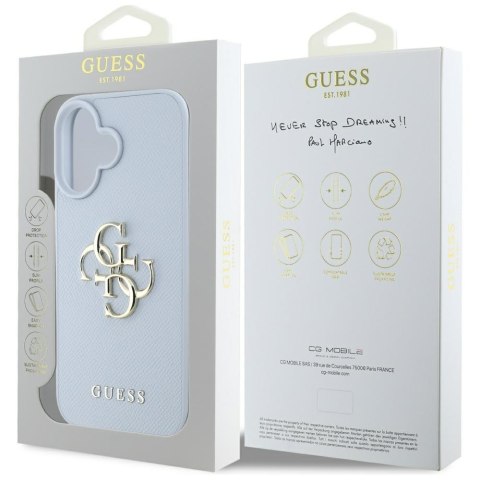 Etui Guess Grained Big 4G Logo Small Classic Logo do iPhone 16 niebieski
