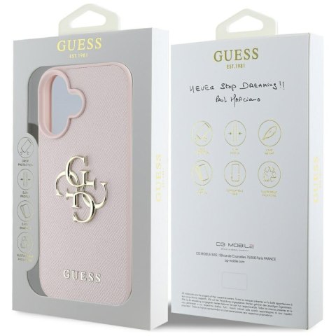 Etui Guess Grained Big 4G Logo Small Classic Logo do iPhone 16 różowy