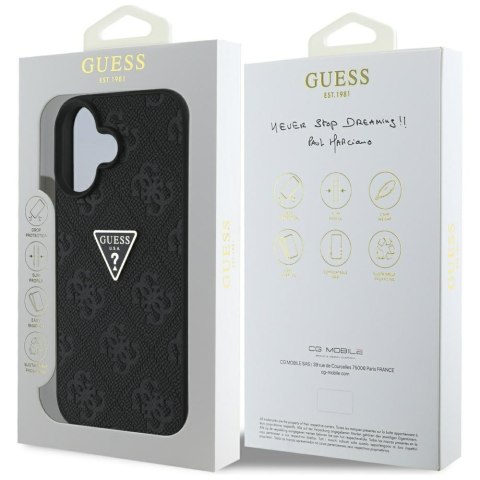 Etui Guess Hot Stamp 4G Pattern Triangle Metal Logo do iPhone 16 czarny