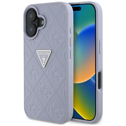 Etui Guess Hot Stamp 4G Pattern Triangle Metal Logo do iPhone 16 fioletowy