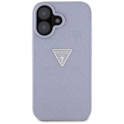 Etui Guess Hot Stamp 4G Pattern Triangle Metal Logo do iPhone 16 fioletowy