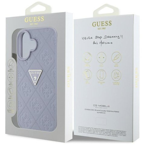 Etui Guess Hot Stamp 4G Pattern Triangle Metal Logo do iPhone 16 fioletowy