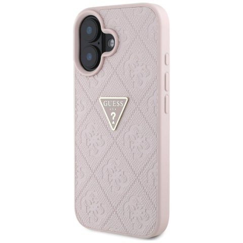 Etui Guess Hot Stamp 4G Pattern Triangle Metal Logo do iPhone 16 różowy
