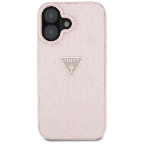 Etui Guess Hot Stamp 4G Pattern Triangle Metal Logo do iPhone 16 różowy