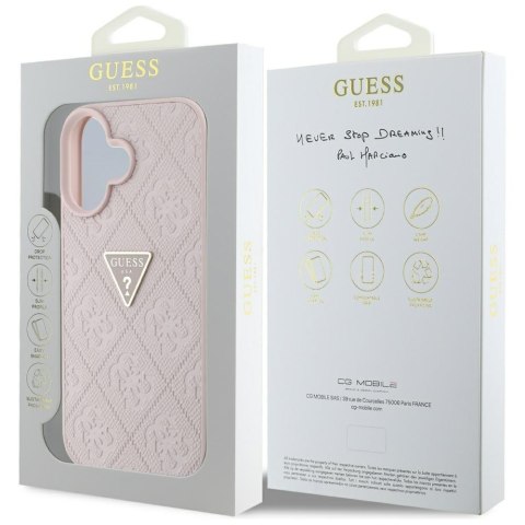Etui Guess Hot Stamp 4G Pattern Triangle Metal Logo do iPhone 16 różowy