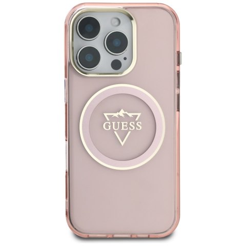 Etui Guess IML Metal Mountain Logo MagSafe do iPhone 16 Pro Max różowy
