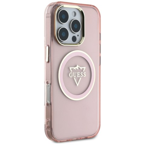 Etui Guess IML Metal Mountain Logo MagSafe do iPhone 16 Pro Max różowy