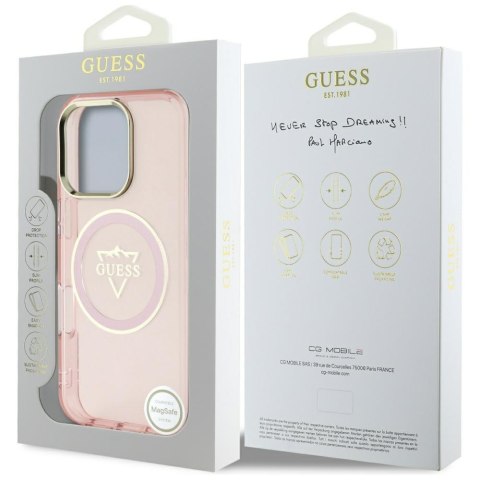 Etui Guess IML Metal Mountain Logo MagSafe do iPhone 16 Pro Max różowy