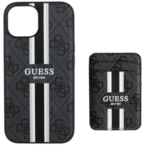 Etui Guess 4G Stripes z portfelem Magsafe do iPhone 15 czarny