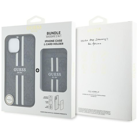 Etui Guess 4G Stripes z portfelem Magsafe do iPhone 15 czarny