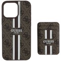 Etui Guess 4G Stripes z portfelem Magsafe do iPhone 16 Pro Max brązowy