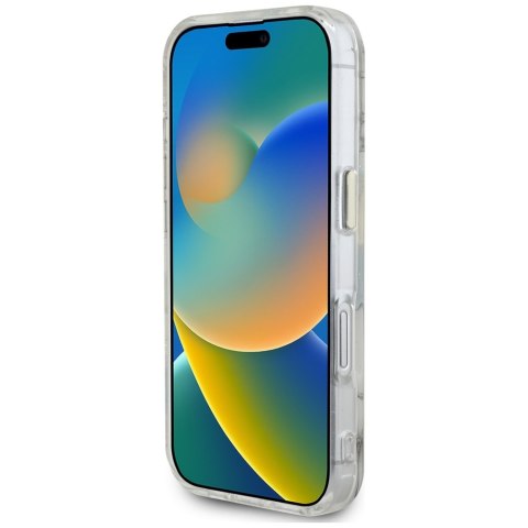 Etui Guess Glitter Flowers Triangle Buttons MagSafe do iPhone 16 biały