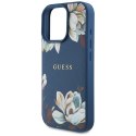 Etui Guess Grained Printed Flower Pattern MagSafe do iPhone 16 Pro Max niebieski