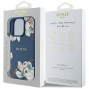 Etui Guess Grained Printed Flower Pattern MagSafe do iPhone 16 Pro Max niebieski