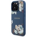 Etui Guess Grained Printed Flower Pattern MagSafe do iPhone 16 Pro niebieski