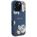 Etui Guess Grained Printed Flower Pattern MagSafe do iPhone 16 Pro niebieski
