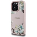 Etui Guess Grained Printed Flower Pattern MagSafe do iPhone 16 Pro różowy
