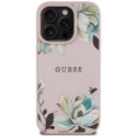 Etui Guess Grained Printed Flower Pattern MagSafe do iPhone 16 Pro różowy