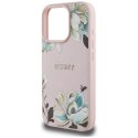 Etui Guess Grained Printed Flower Pattern MagSafe do iPhone 16 Pro różowy