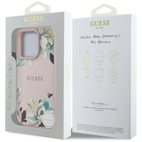 Etui Guess Grained Printed Flower Pattern MagSafe do iPhone 16 Pro różowy
