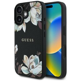 Etui Guess Grained Printed Flower Pattern MagSafe do iPhone 16 czarny