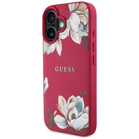 Etui Guess Grained Printed Flower Pattern MagSafe do iPhone 16 fuksja