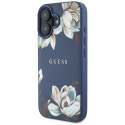 Etui Guess Grained Printed Flower Pattern MagSafe do iPhone 16 niebieski