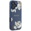 Etui Guess Grained Printed Flower Pattern MagSafe do iPhone 16 niebieski