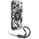 Etui Guess Palm Trees Triangle Pearl Strap MagSafe do iPhone 16 Pro Max czarny