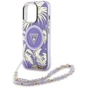Etui Guess Palm Trees Triangle Pearl Strap MagSafe do iPhone 16 Pro Max fioletowy