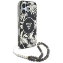 Etui Guess Palm Trees Triangle Pearl Strap MagSafe do iPhone 16 czarny