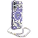 Etui Guess Palm Trees Triangle Pearl Strap MagSafe do iPhone 16 fioletowy