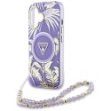 Etui Guess Palm Trees Triangle Pearl Strap MagSafe do iPhone 16 fioletowy