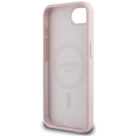 Etui Guess Silicone Script Metal Logo MagSafe do iPhone 16e różowy